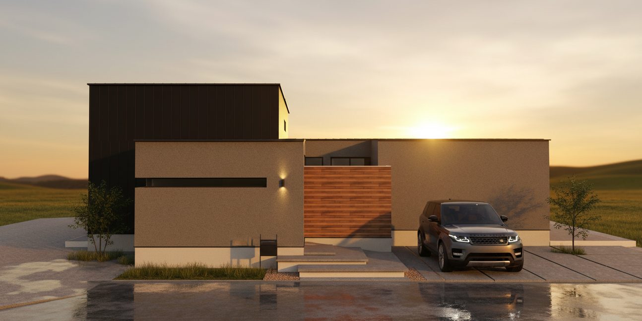 中庭のあるブラックモダンな平屋